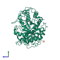 PDB entry 1bya coloured by chain, side view.