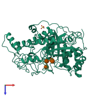 PDB entry 1byb coloured by chain, top view.