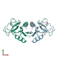 PDB entry 1byf coloured by chain, front view.