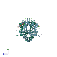 PDB entry 1byf coloured by chain, side view.