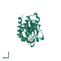 PDB entry 1byg coloured by chain, side view.