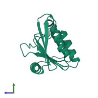 PDB entry 1byr coloured by chain, side view.