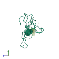 PDB entry 1byv coloured by chain, ensemble of 10 models, side view.