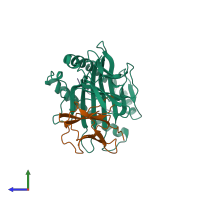 PDB entry 1bz9 coloured by chain, side view.