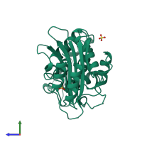 PDB entry 1bza coloured by chain, side view.