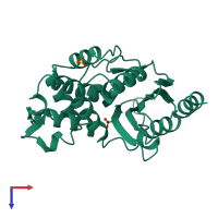 PDB entry 1bza coloured by chain, top view.