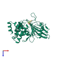 PDB entry 1bzj coloured by chain, top view.