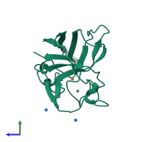 PDB entry 1bzo coloured by chain, side view.