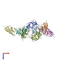 PDB entry 1bzq coloured by chain, top view.