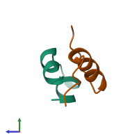 PDB entry 1bzv coloured by chain, side view.