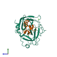 PDB entry 1bzx coloured by chain, side view.