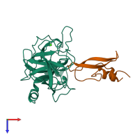PDB entry 1bzx coloured by chain, top view.