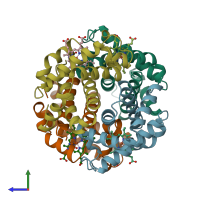 PDB entry 1bzz coloured by chain, side view.