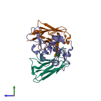 PDB entry 1c08 coloured by chain, side view.