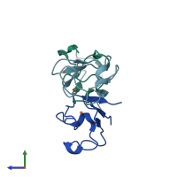 PDB entry 1c09 coloured by chain, side view.