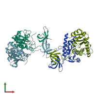 PDB entry 1c0m coloured by chain, front view.