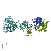 PDB entry 1c0m coloured by chain, top view.