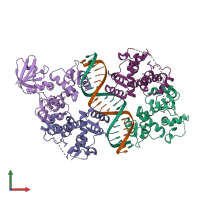 PDB entry 1c0w coloured by chain, front view.
