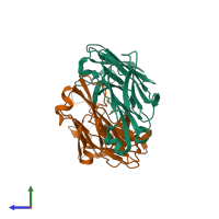 PDB entry 1c12 coloured by chain, side view.