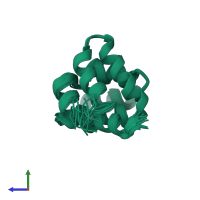 PDB entry 1c15 coloured by chain, ensemble of 16 models, side view.