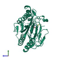 PDB entry 1c23 coloured by chain, side view.