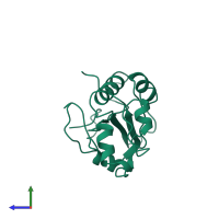 PDB entry 1c25 coloured by chain, side view.