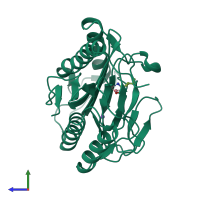 PDB entry 1c27 coloured by chain, side view.