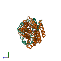 PDB entry 1c29 coloured by chain, side view.