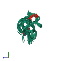 PDB entry 1c2u coloured by chain, ensemble of 20 models, side view.
