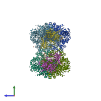 PDB entry 1c30 coloured by chain, side view.