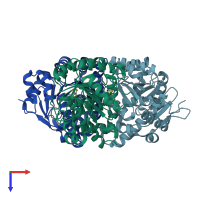 PDB entry 1c3q coloured by chain, top view.