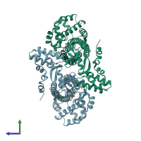 PDB entry 1c3u coloured by chain, side view.