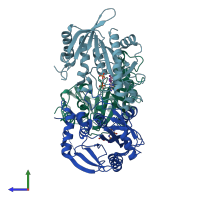 PDB entry 1c3x coloured by chain, side view.