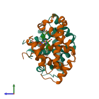 PDB entry 1c40 coloured by chain, side view.