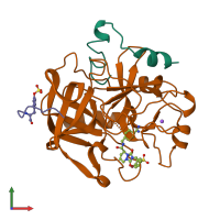 Hetero trimeric assembly 1 of PDB entry 1c4u coloured by chemically distinct molecules, front view.