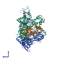 PDB entry 1c4z coloured by chain, side view.