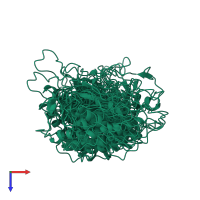 PDB entry 1c54 coloured by chain, ensemble of 20 models, top view.