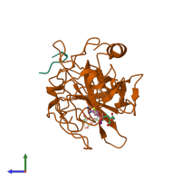 PDB entry 1c5w coloured by chain, side view.