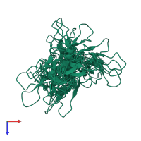 PDB entry 1c6w coloured by chain, ensemble of 25 models, top view.