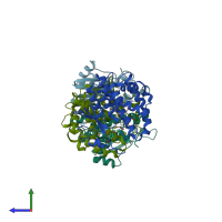 PDB entry 1c72 coloured by chain, side view.