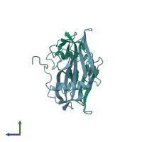 PDB entry 1c79 coloured by chain, side view.