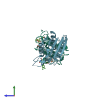 PDB entry 1c7e coloured by chain, side view.