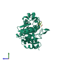 Monomeric assembly 1 of PDB entry 1c88 coloured by chemically distinct molecules, side view.