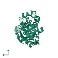 PDB entry 1c92 coloured by chain, side view.