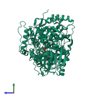 PDB entry 1c97 coloured by chain, side view.