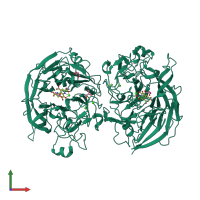 Homo dimeric assembly 1 of PDB entry 1c9u coloured by chemically distinct molecules, front view.