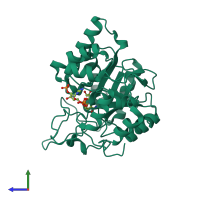 PDB entry 1c9w coloured by chain, side view.