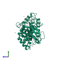 PDB entry 1ca1 coloured by chain, side view.
