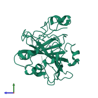 PDB entry 1ca2 coloured by chain, side view.