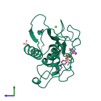 PDB entry 1caq coloured by chain, side view.